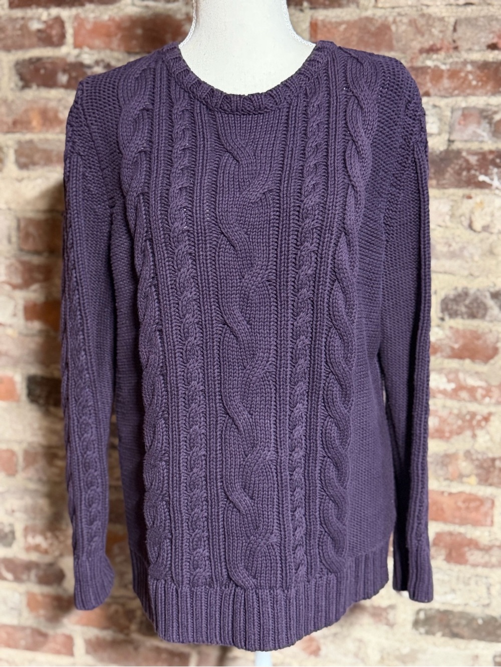 L.L. Bean Women's Cable-Knit Crewneck Sweater - Purple